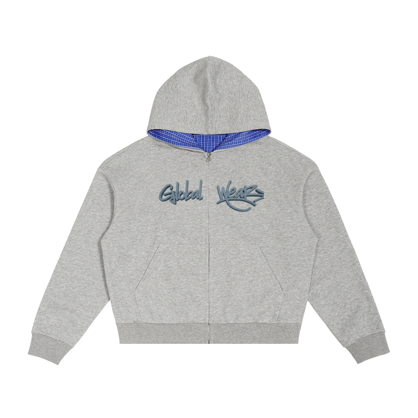 Contrast Plaid Boxy Zip Hoodie
